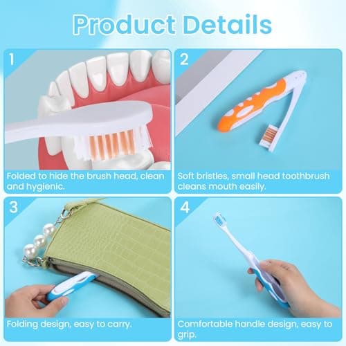 2 Pcs Travel Toothbrush, Portable Soft Toothbrush, Small Foldable Toothbrushes for Travel Camping Hiking — view 3