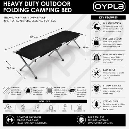 Oypla Heavy Duty Outdoor Folding Camping Bed Portable with Carry Bag — view 2