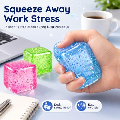 Glitter Squishy Cube Stress Relief Toy, Soft TPR Fidget Squeeze Toy(Purple) — view 6