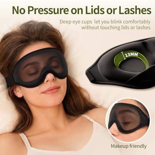 WakeSpring 3D Blackout Sleep Mask for Side Sleepers, Contoured Eye Cups & Nose Bridge, Adjustable Lightweight Eye Mask for Travel, Naps and Night Sleep, Men & Women，Black — view 3