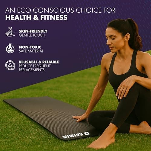KAYMAN Exercise Yoga Mat Non Slip - Black, 183 x 60 cm, Training & Workout Mats for Yoga, Pilates, Gymnastics, Stretching & Meditation, Eco Friendly Exercise Mat for Home with Carrying Straps — view 5