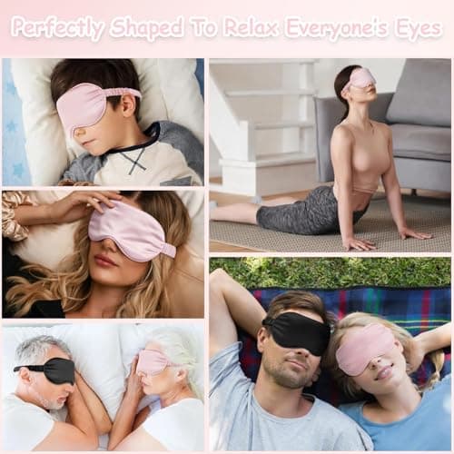 Sleep Mask Silk Eye Mask for Sleeping, Blackout Anti-Allergy Silk Eye Mask with Elastic Strap for Night,Travel,Nap,Meditation (Pink) — view 6