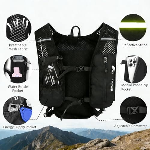 Running Vest for Mens & Women, Lightweight Hydration Backpack with 500ml Water Bottle & Phone Bag, Adjustable Chest Straps Breathable Reflective Running Backpacks for Marathon Night Cycling Hiking — view 3