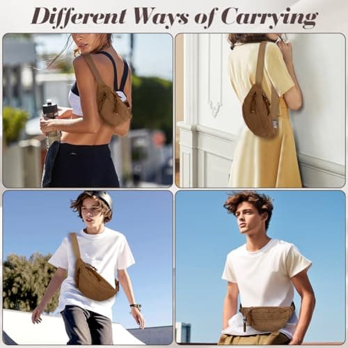 Aucuu Corduroy Waist Bag, Corduroy Bumbag, Women's Shoulder Bag, Belt Bags, Fashion Sports Chest Bags with Adjustable Shoulder Straps, Waist Pack for Daily Use, Outdoor Sports, Hiking, Travel（Brown） — view 5