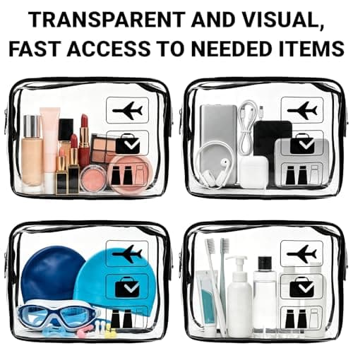 3 Pcs Clear Travel Toiletry Bag, TSA Approved Airport Liquid Bags with Zippers, Waterproof Clear Makeup Bags for Women Men, Portable Cosmetic Travel Wash Bag for Holiday Business Flight — view 4