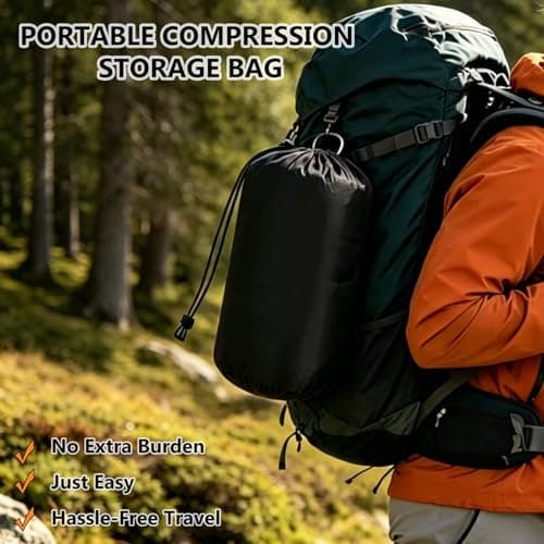 3-Season Sleeping Bag for Adults, Ultralight & Waterproof Backpacking Sleeping Bag with Compression Sack, Warm Cold Weather Camping Bag for Hiking, Outdoor Travel (Black) — view 6