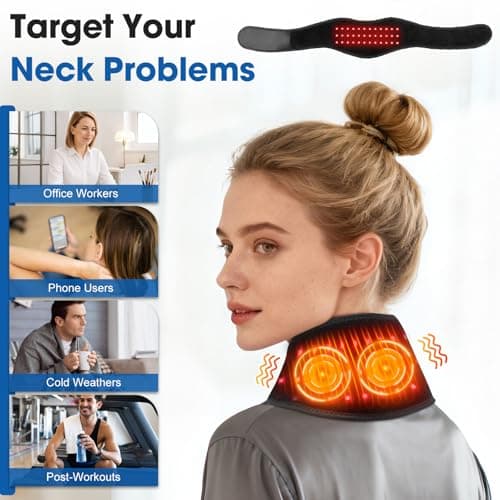 Neck Heating Pad with Vibration, Cordless Heated Wrap with 660nm Red Light, 3 Levels Heat & Vibration, 3000mAh Rechargeable Neck Warmer, Black — view 6