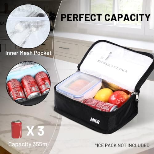 MIER Portable Thermal Insulated Cooler Bag Mini Lunch Bag for Kids, Black — view 4