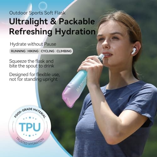 MARCHWAY Soft Hydration Flask with Wide Mouth, 300ml/500ml Collapsible TPU Water Bottle, Leakproof Portable Flexible for Running, Hiking, Cycling, Climbing, Gym, Travel (2pcs Blue-Purple 300ml) — view 2