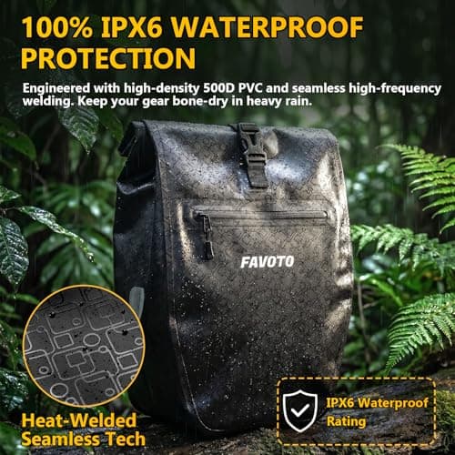 Favoto Large Bike Panniers Waterproof - 56L Heavy Duty Bicycle Rear Rack Bags for Touring Camping, 500D PVC Cycle Cargo Bag with Quick Release System Laptop Sleeve, Fits E-Bike Carrier - 2PCS Black — view 3