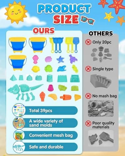 Zumhigh Beach Sand Toys for Kids 39 PCS Sand Bucket and Spade Beach Set, Sand Toys with Shovels, Sea Animal Molds and Mesh Backpack Bag, Outdoor Sandbox Toys for Toddlers Boys Girls Age 3 4 5, Blue — view 6