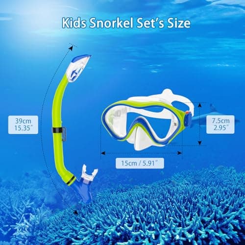 Snorkeling Gear for Kids with Foldable Silicone Full Dry Snorkel, Kids Snorkel Set Anti Leak Youth Junior Snorkeling Package Diving Mask Soft Tube with Mesh Bag Swimming Goggles, Yellow+Blue — view 5