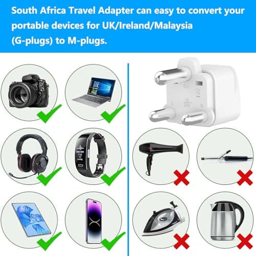 Loydia UK to South Africa Plug Adapter, 2 Pack UK to South Africa Travel Adapter Converter Plug, 3 Pin South Africa Travel Adaptors for Botswana, Lesotho, Swaziland, Namibia, Sri Lanka (White, Type M) — view 6