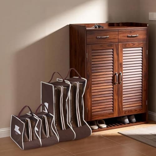 4pcs Boot Storage Bags, Brown Tall & Short Boots Protector Bags with Handles & Transparent Window Dust Proof Waterproof Boot Travel Bag for Travel Home Storage — view 6