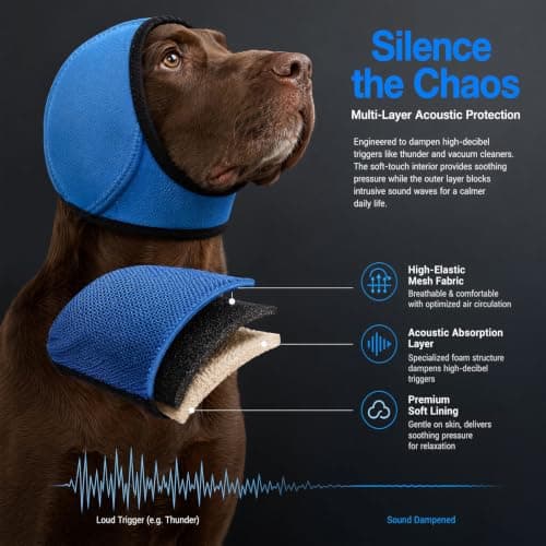 Noise Canceling for Dogs, Dog Calming Ear Wrap, Dog Earmuffs for Sound, Adjustable Dog Ear Cover for Grooming, Bathing, Blow Drying, Travel and Fireworks (#E,S) — view 5