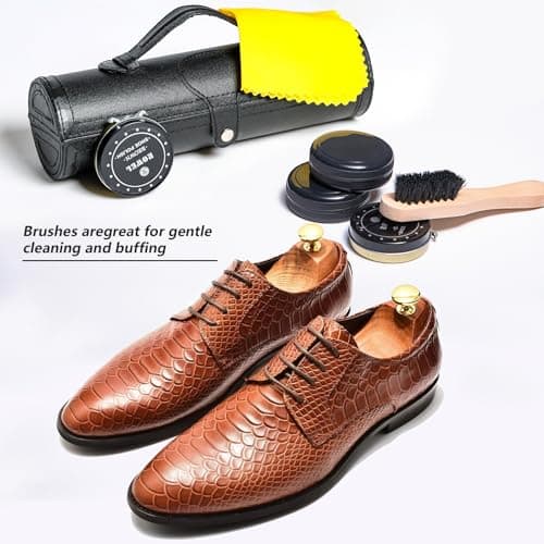 YUET Shoe Polish Kit Cleaning Shine Care Barrel Set For Brown Black Leather With Brush Travel Case Luxury Premium Soft Horsehair Bristle Dauber, Wooden Applicator, Shoehorn, Cloth 12 Piece (Black) — view 2