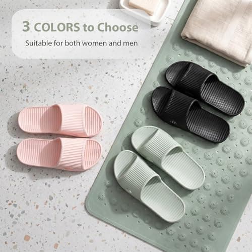 PUYTG Shower Shoes for Women/Men, Non-Slip Flat House Slipper Sandals, Lightweight Soft Flip Flop Shoes, Ladies Sliders for Home Bathroom Garden Poolside Beach Travel, Green, 4.5/5.5 UK — view 4