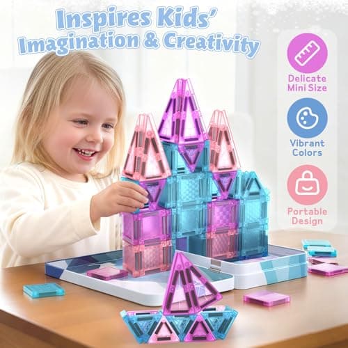 Dreamon 68 PCS Mini Magnetic Tiles Set Travel Magnetic Tiles for Kids with Tin Box Magnetics Blocks Building Toy Christmas Birthday Gift Girls Boys Age 3 4 5 Years — view 3