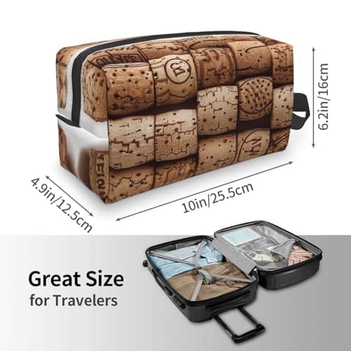 Wine Cork Print Toiletry Bag Portable Travel Wash Bag Water-Resistant Gym Shaving Organiser Bag, Shower Bathroom Makeup Bag with Handle for Men and Women — view 4