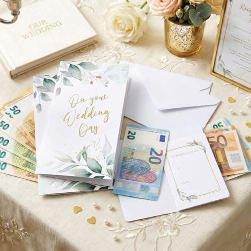 2 Pack Wedding Money Gift Wallets with Envelopes, Botanical Gold Foil Money Cards for Cash Gifts — view 6