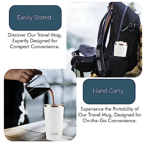 FAB Travel Mug, Reusable Coffee Cup (510ml, White) - Double Wall Stainless Steel with Screw Lid - Thermal Camping Cup, Vacuum Insulated for Hot and Cold Drinks, Eco-Friendly — view 5