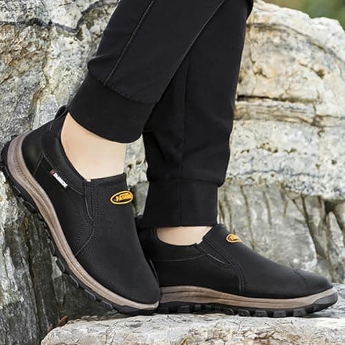 Mens Walking Shoes Non-Slip Travelling Mountain Climbing Trekking Hiking Ankle Boots Breathable Arch Support Leather Trainers Outdoor Low Rise Stable Backpacking Camping Sneakers Footwear (Black, 7) — view 2