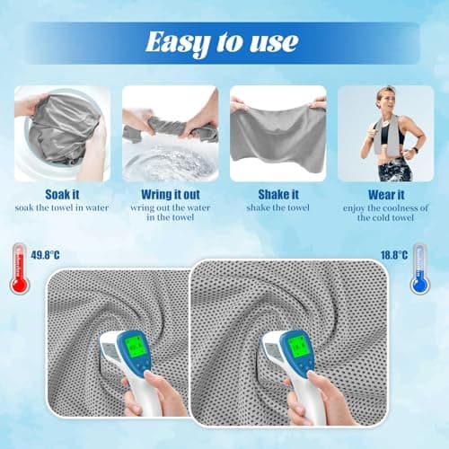 5 Packs Cooling Towels for Neck & Face (40"x12"), Quick-Cooling Microfiber with Waterproof Bag & Carabiner, Reusable Breathable Gym for Running, Yoga, Camping, Workout — view 2