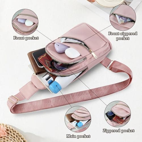 FuninCrea Anti Theft Crossbody Bags for Women Men, Nylon Small Sling Bag for Women Men with 4 Pocket, Cross Body Bag Chest Bags with Adjustable Strap and Headphone Hole (White) — view 6