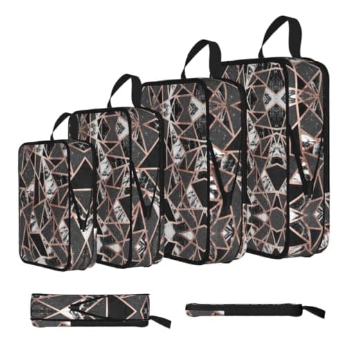 Rose Gold Marble Compression Packing Cubes 4 Set,Travel Luggage Organizers With Smooth Dual Zippers,Water-Resistant Suitcase Storage Bags