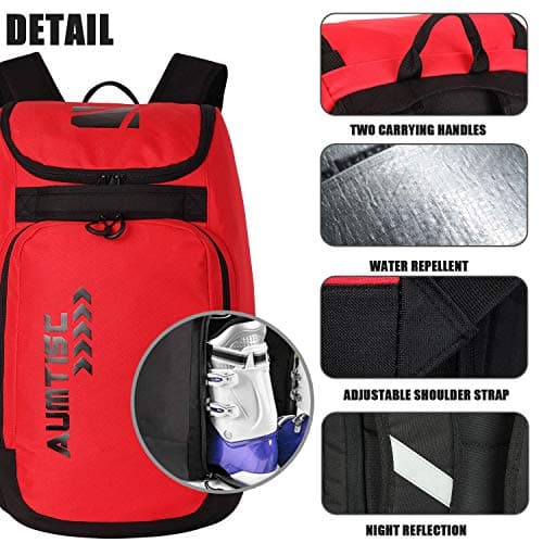 AUMTISC Ski Boot Backpack Boot Bag Ski Backpack for Boots Helmet Boot Helmet Goggles Gloves Ski Equipment — view 4