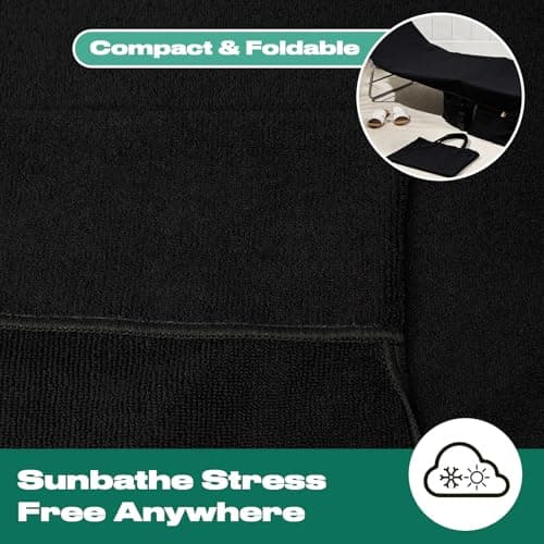 Brentfords Sun Lounger Towels with Pockets, Large Beach Towel in a Bag Sun Lounger Holiday Accessories Swimming Poolside Summer Essentials Sunbed Towel, Black - 215cm x 75cm — view 5