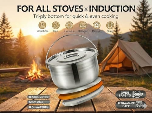 Wealers Camping Cookware Set - Compact Stainless Steel Campfire Cooking Pots and Pans | Combo Kit with Travel Tote Bag | Rugged Outdoor 4 Pc Cook Set for Hiking | Barbecues | Beach | Hiking Gear — view 3