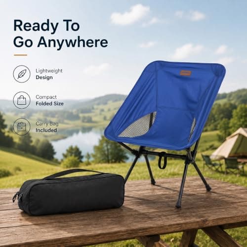 HomlyPro Folding Camping Chair, Pack of 1 - Compact & Lightweight Outdoor Chair for Adults, Comfortable Sitting, Ideal for Garden, Beach, Picnic, and Adventures (Blue) — view 4