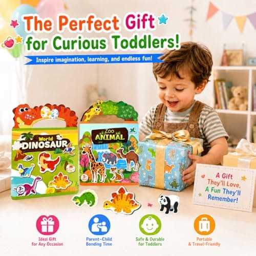 Dubydu Reusable Sticker Book for Kids 2-6, Puffy Sticker Books with Animals & Dinosaurs Themes, Kids Sticker Books Activity Set, Toddler Sticker Book Travel Toy Gifts for Boys Girls — view 4