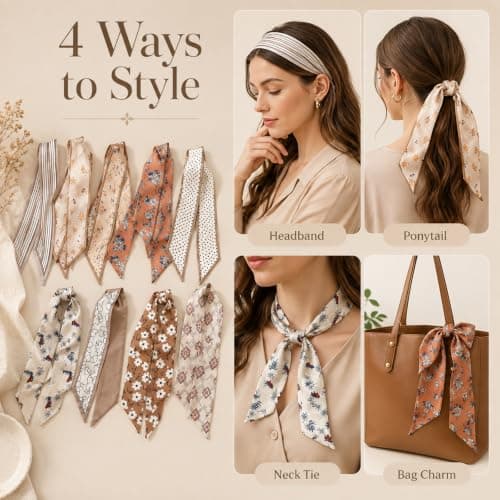 Homiladi 8 Pack Women's Hair Scarves, Satin Silk-Feel Headscarves — view 5