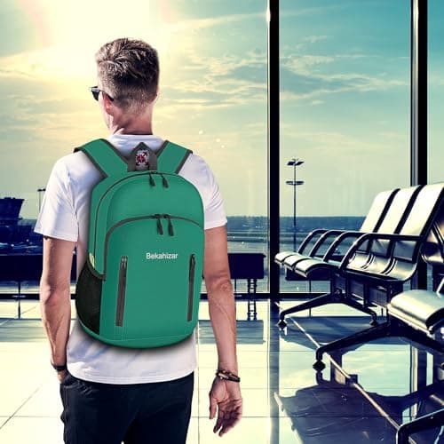 Bekahizar 20L Ultra Lightweight Backpack Foldable Hiking Daypack Rucksack Water Resistant Travel Day Bag for Men Women Kids Outdoor Camping Mountaineering Walking Cycling Climbing (Teal Blue) — view 6