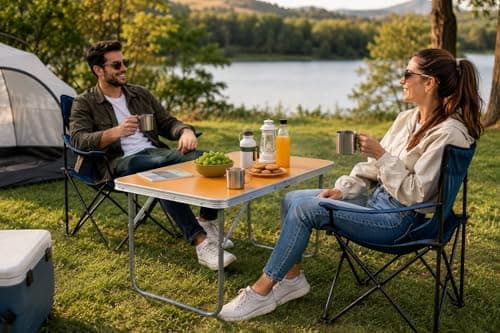 Unibos Camping Table Portable Picnic Table Aluminium Folding Table Indoor Outdoor Table Heavy Duty Garden Trestle Set for BBQ Picnic Party, Load Capacity 15KG (Orange) — view 2
