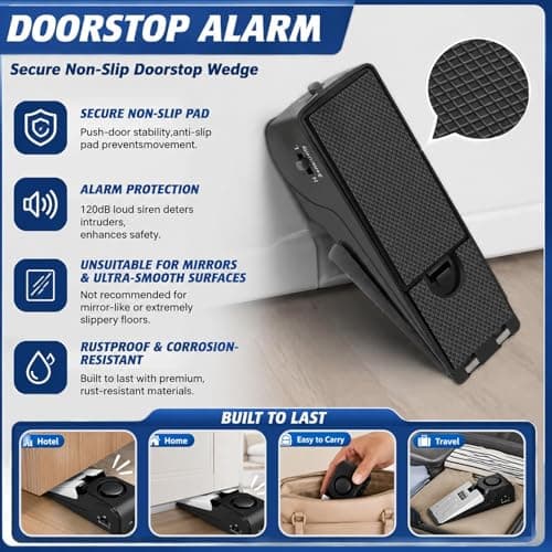 Portable Door Lock Travel Safety Kit, Hotel Security Device with 2 Door Wedge Alarm 120dB Adjustable Sensitivity Non Slip Stopper for Hotel Room Home Apartment Solo Travelers Protection — view 5