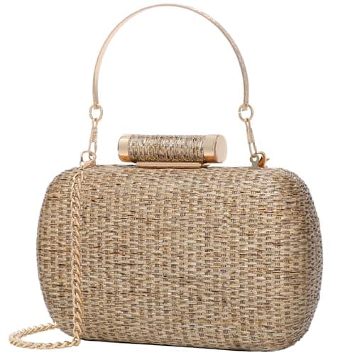 Cckuu Women's Raffia Straw Clutch Bag, Hand-Woven Wicker Evening Purse for Wedding & Beach Summer Holiday (Grey)