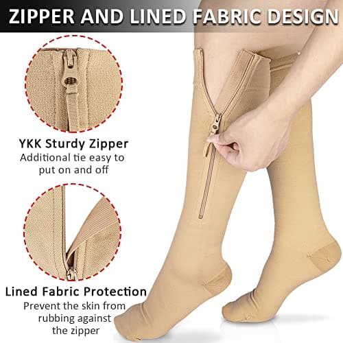 Ailaka 15-20 mmHg Zipper Compression Socks for Women Men, Closed Toe — view 3