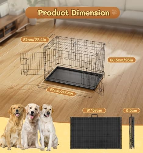The Fellie Medium Dog Crate, Dog Cages Medium Size with Removal Base Tray, Collapsible Thickened Cat Iron Crate,35-Inch Training Cage Animal Carrier, Portable Metal Dog Travel Crate — view 4