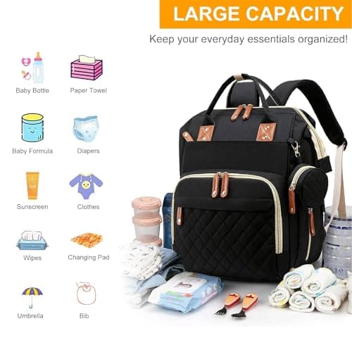 Hushco Lightweight Baby Changing Bag Unisex Backpack Nappy Bags Diaper Travel Bag for Mom and Dad | Pacifier Holder | Stroller/Pram Straps | USB Port (Black — view 5