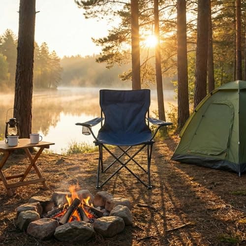 OHS Camping Chair, Folding Garden Chairs Lightweight Comfy Steel Frame Picnic Festival Camping Chairs for Adults with Cup Holder Easy to Transport Outdoor Fishing Chair, Navy Blue — view 2