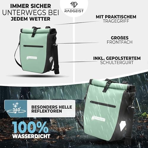 RADGEIST Set of 2 waterproof bike panniers for rack, with shoulder strap (mint 20 l) — view 5