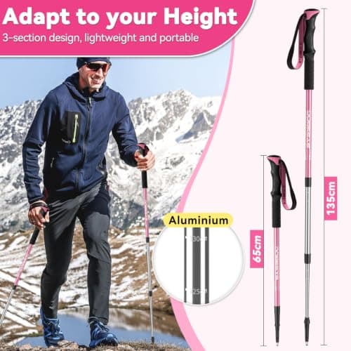 DOBESTS Telescopic Walking Poles 2 Pack, Hiking Poles 65-135 cm, Aluminum — view 2
