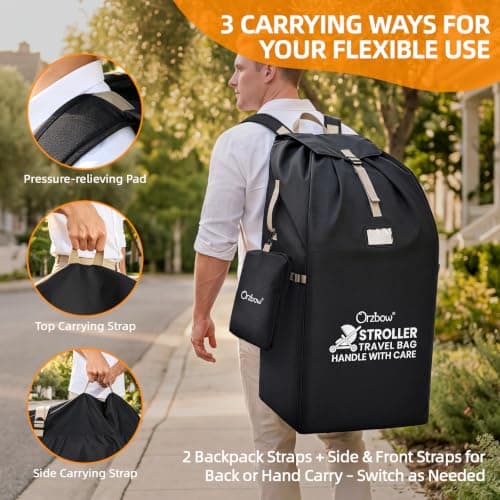 Orzbow Pram Bag for Airplane, Universal Stroller Travel Bag, Black — view 4