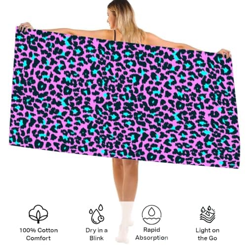 Mienocol Large Quick Dry Microfibre Beach Bath Towel for Adult,Purple Leopard Print Sand Free Beach Towel with Bag,Lightweight Gym Yoga Sports Towel,Compact Travel Summer Beach Towel for Women Men — view 3