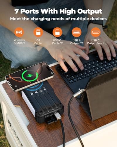 BLAVOR Solar Power Bank with Hand Crank and 4 Cables, 20000mAh Wireless Portable Charger with USB C & Camping Light, 20W Fast Charging Battery Pack for iPhone, iPad, Samsung, All Mobile Phones — view 6