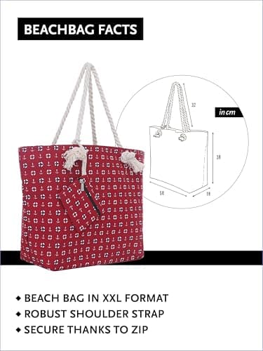 DonDon Large Beach bag for women with zip Waterproof Pool bag tote beach bags Beach-Maritime Design Red — view 2