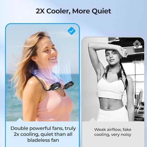 Amacool Neck Fan Battery Operated Neckband Fan 3-Speed Hand-Free Wearable Lightweight Personal USB Fan for Hot Flashes Home Office Travel Outdoor Sports — view 2